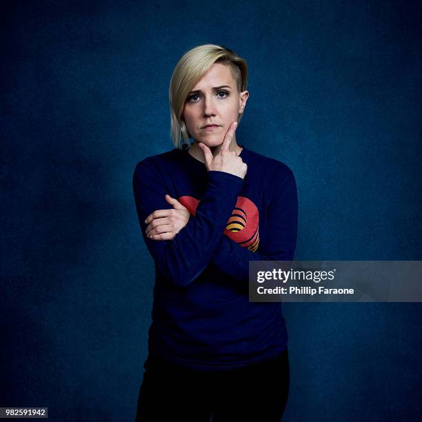 Hannah Hart poses for a portrait at the Getty Images Portrait Studio at the 9th Annual VidCon US at Anaheim Convention Center on June 22, 2018 in...