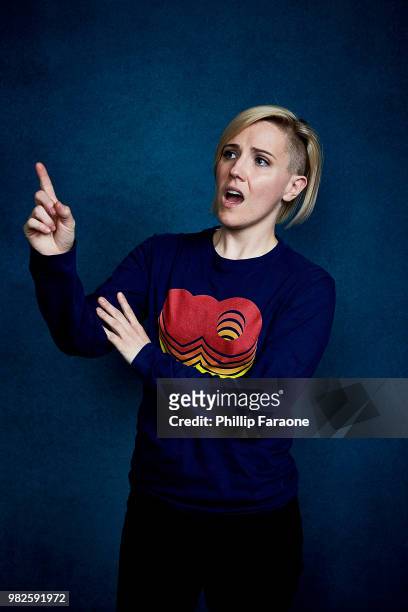 Hannah Hart poses for a portrait at the Getty Images Portrait Studio at the 9th Annual VidCon US at Anaheim Convention Center on June 22, 2018 in...