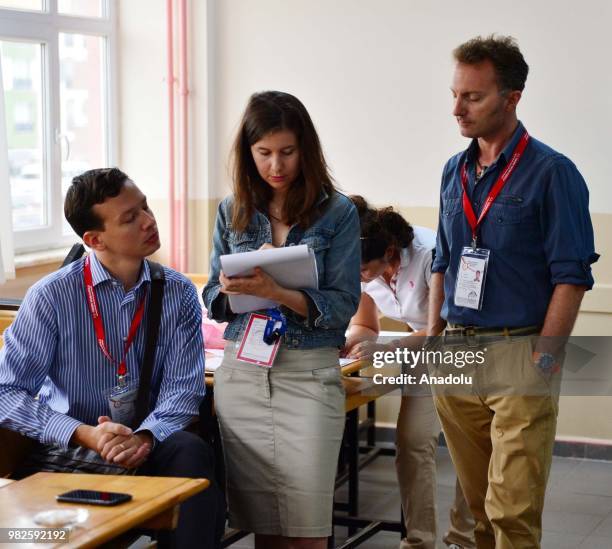 International observers monitoring the parliamentary and presidential elections, in Canakkale, Turkey on June 24, 2018. Polling in Turkeys...