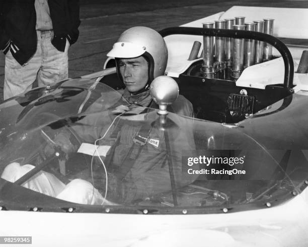 Texan Jim Hall at the wheel of one of his Chaparral Can-Am racecars.