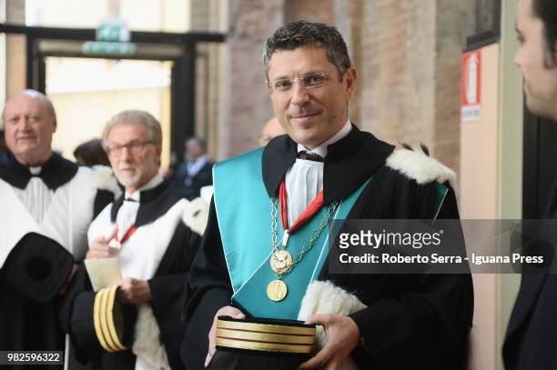 Francesco Ubertini Rector of the Università degli Studi di Bologna Alma Mater Studiorum attends the ceremony where the Cardinal Gianfranco Ravasi...