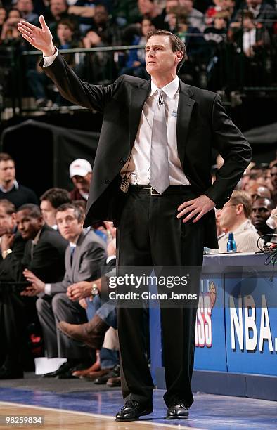 Head coach Rick Carlisle of the Dallas Mavericks gestures from the sideline during the game against the Phoenix Suns at the American Airlines Center...