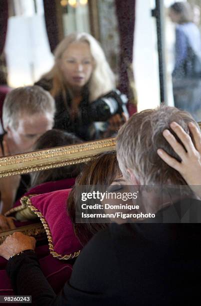 Actors and couple Sophie Marceau and Christopher Lambert , behind the scenes of a portrait session for Madame Figaro Magazine in Paris in 2009 with...