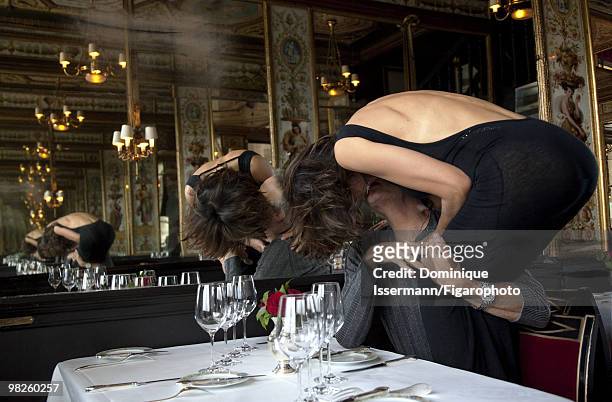 Actors and couple Sophie Marceau and Christopher Lambert , behind the scenes of a portrait session for Madame Figaro Magazine in Paris in 2009. Shot...