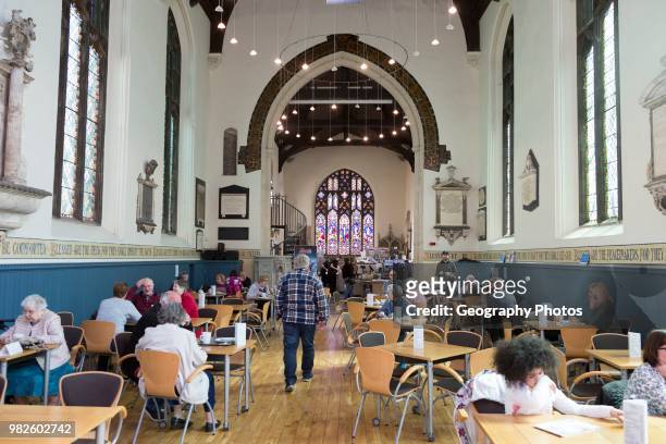Cafe inside Saint Nicholas church community center, Dial Lane, Ipswich, Suffolk, England, UK.