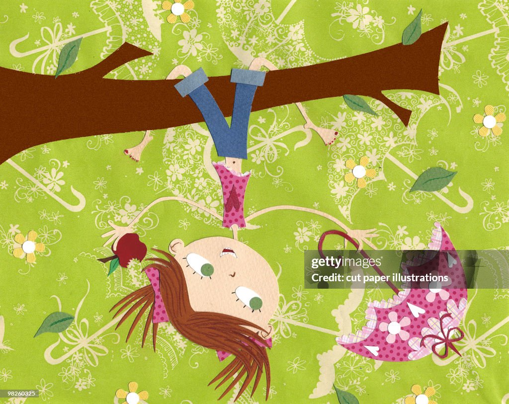 Girl hanging around on tree