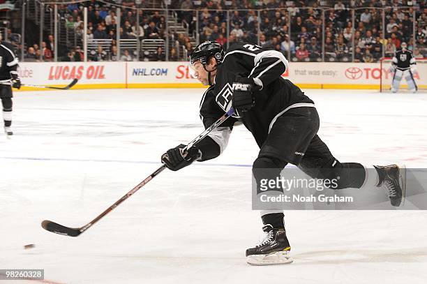 Alexander Frolov of the Los Angeles Kings takes a shot against the Dallas Stars on March 27, 2010 at Staples Center in Los Angeles, California.
