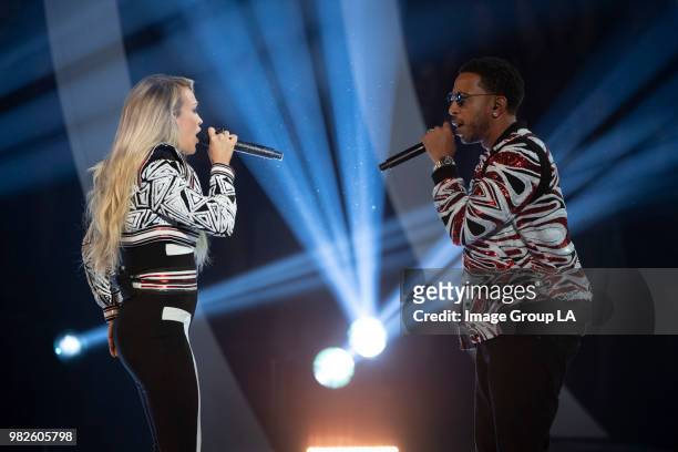 Multi-platinum superstars Carrie Underwood and Ludacris performed their hit song "The Champion," live for the first time, at the 2018 Radio Disney...