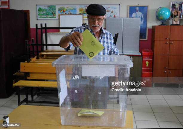 Voter arrives at a polling station to cast his vote during the parliamentary and presidential elections, in Tekirdag, Turkey on June 24, 2018....