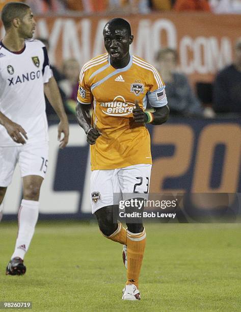 Dominic Oduro of the Houston Dynamo during the game on April 1, 2010 in Houston, Texas.