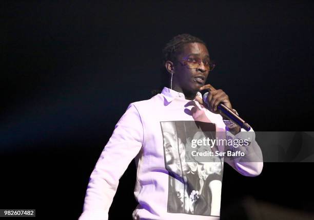 Young Thug performs onstage at the STAPLES Center Concert Sponsored by SPRITE during the 2018 BET Experience on June 23, 2018 in Los Angeles,...