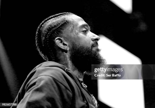 Nipsey Hussle performs onstage at the STAPLES Center Concert Sponsored by SPRITE during the 2018 BET Experience on June 23, 2018 in Los Angeles,...