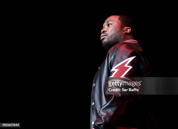Meek Mill performs onstage at the STAPLES Center Concert Sponsored by SPRITE during the 2018 BET Experience on June 23, 2018 in Los Angeles,...
