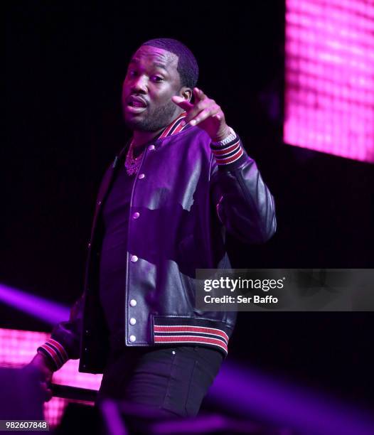 Meek Mill performs onstage at the STAPLES Center Concert Sponsored by SPRITE during the 2018 BET Experience on June 23, 2018 in Los Angeles,...