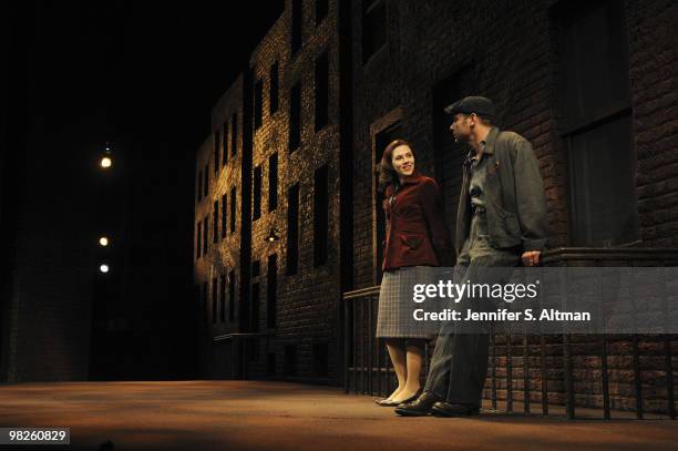 Actress Scarlett Johansson and actor Liev Schreiber rehearsing scenes for Arthur Miller's play A View From The Bridge, on Broadway in New York City,...