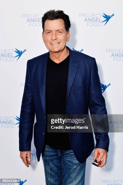 Charlie Sheen attends Project Angel Food's 23rd Annual Angel Art ART=LOVE Benefit Auction at NeueHouse Hollywood on June 23, 2018 in Los Angeles,...