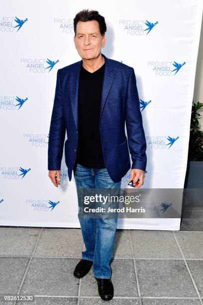 Charlie Sheen attends Project Angel Food's 23rd Annual Angel Art ART=LOVE Benefit Auction at NeueHouse Hollywood on June 23, 2018 in Los Angeles,...