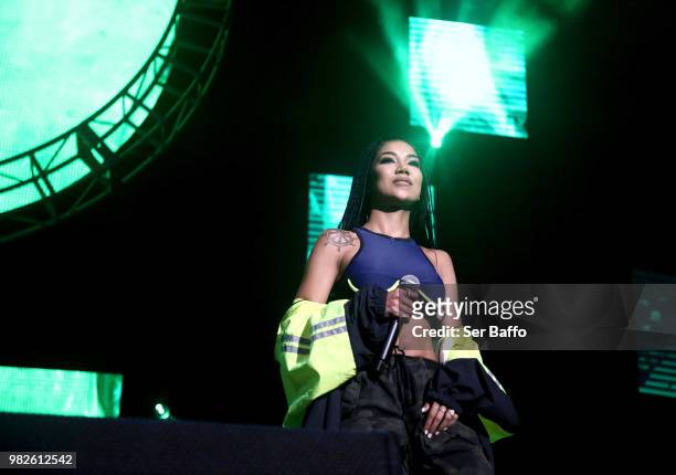 Jhene Aiko performs onstage at the STAPLES Center Concert Sponsored by SPRITE during the 2018 BET Experience on June 23, 2018 in Los Angeles,...