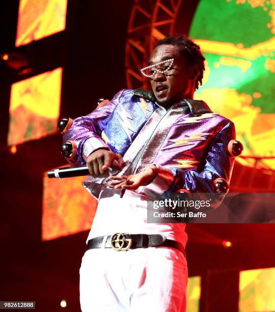 Slim Jxmmi performs onstage at the STAPLES Center Concert Sponsored by SPRITE during the 2018 BET Experience on June 23, 2018 in Los Angeles,...