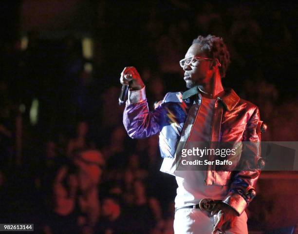 Slim Jxmmi performs onstage at the STAPLES Center Concert Sponsored by SPRITE during the 2018 BET Experience on June 23, 2018 in Los Angeles,...