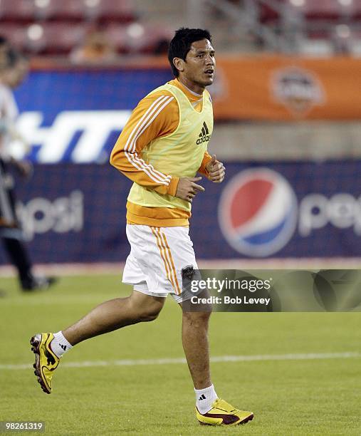 Forward Brian Ching of the Houston Dynamo warms up prior to a match against Real Salt Lake at Robertson Stadium on April 1, 2010 in Houston, Texas.