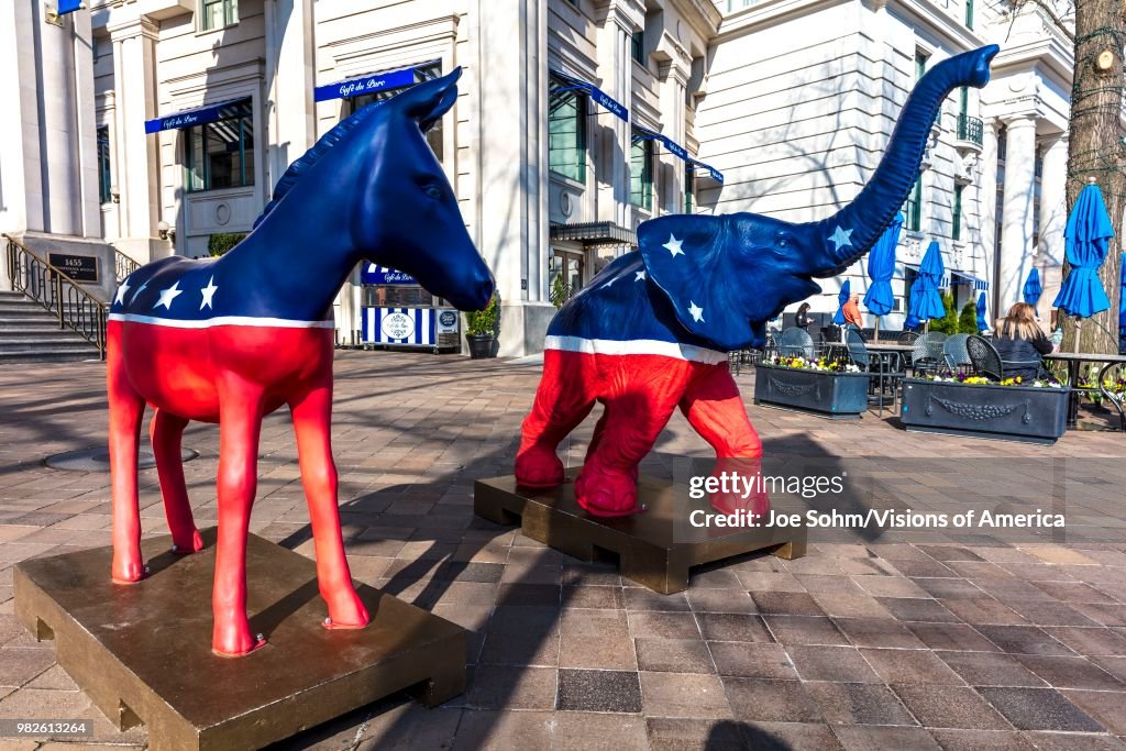 WASHINGTON DC, Democratic Mule and Republican Elephant statues symbolize American