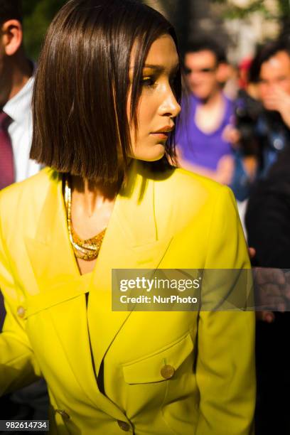 Bella Hadid is seen on the street during Paris Men's Fashion Week S/S 2019, in Paris, France, on June 23, 2018.