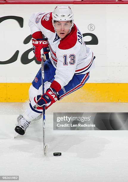 Michael Cammalleri of the Montreal Canadiens skates with the puck against the Philadelphia Flyers on April 2, 2010 at the Wachovia Center in...