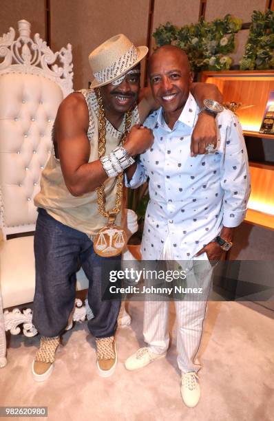 Slick Rick and Kevin Liles attend Bally x Slick Rick's 30th anniversary of "The Great Adventures of Slick Rick" celebration at Bally Rodeo Dr. On...