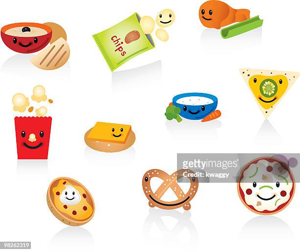 glücklich snacks - nachos stock-grafiken, -clipart, -cartoons und -symbole