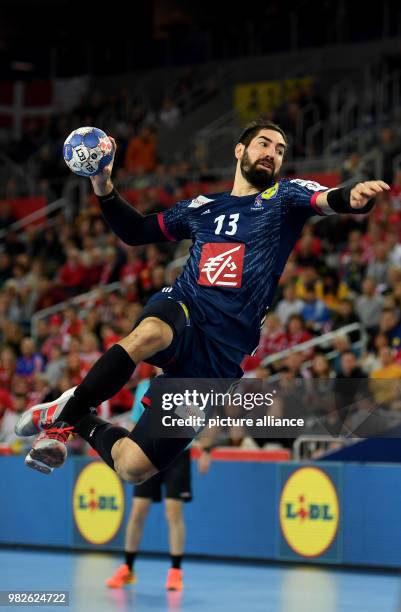 France's Nikola Karabatic in action during the European Championship handball match for 3rd place, between France and Denmark in Zagreb, Croatia,...