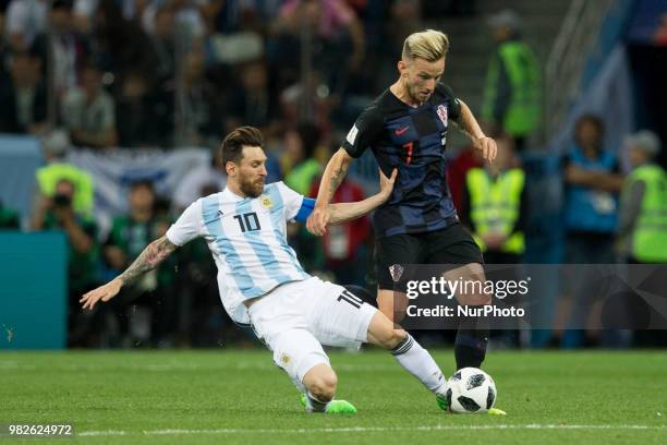Lionel Messi ,Ivan Rakitic during the Russia 2018 World Cup Group D football match between Argentina and Croatia at the Nizhny Novgorod Stadium in...
