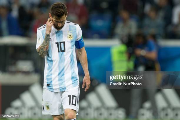 Lionel Messi during the Russia 2018 World Cup Group D football match between Argentina and Croatia at the Nizhny Novgorod Stadium in Nizhny Novgorod...