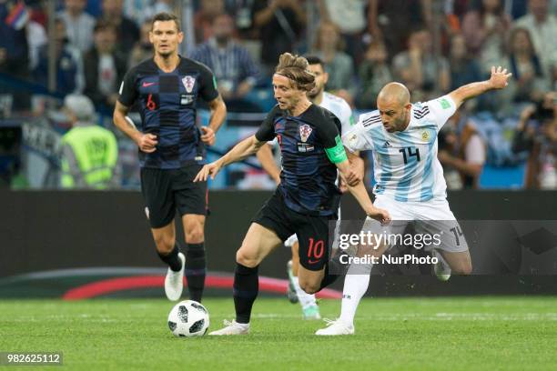 Luka Modric ,Javier Mascherano during the Russia 2018 World Cup Group D football match between Argentina and Croatia at the Nizhny Novgorod Stadium...