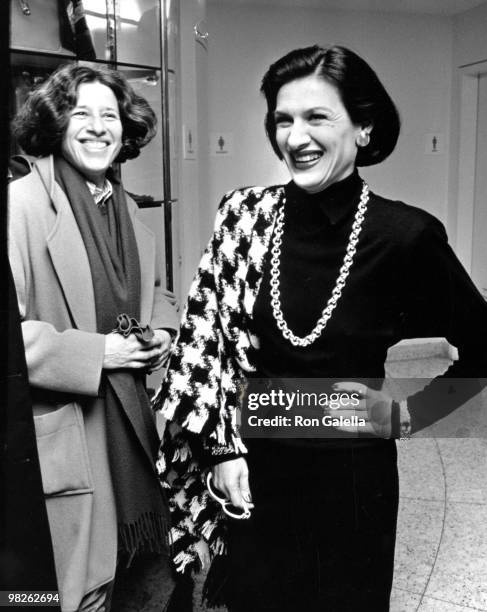 Author Fran Lebowitz and designer Paloma Picasso attend Fashion Show Benefiting St. Vincent's Hospital AIDS Patients on November 10, 1986 at Barney's...