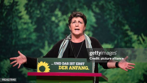 Anja Piel, candidate for the party leadership of Buendnis 90/Die Gruenen, speaking at the Bundesdelegiertenkonferenz of Buendnis 90/Die Gruenen in...
