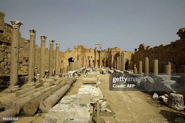 General view shows the historical site of Leptis Magna, listed as World Heritage, in the Libyan coastal city of Lebda on March 30, 2010. The anicent...