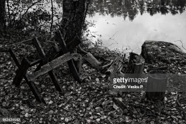 sawhorse bw - sawhorse stock pictures, royalty-free photos & images
