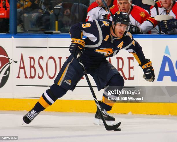 Derek Roy of the Buffalo Sabres skates against the Florida Panthers on March 31, 2010 at HSBC Arena in Buffalo, New York.