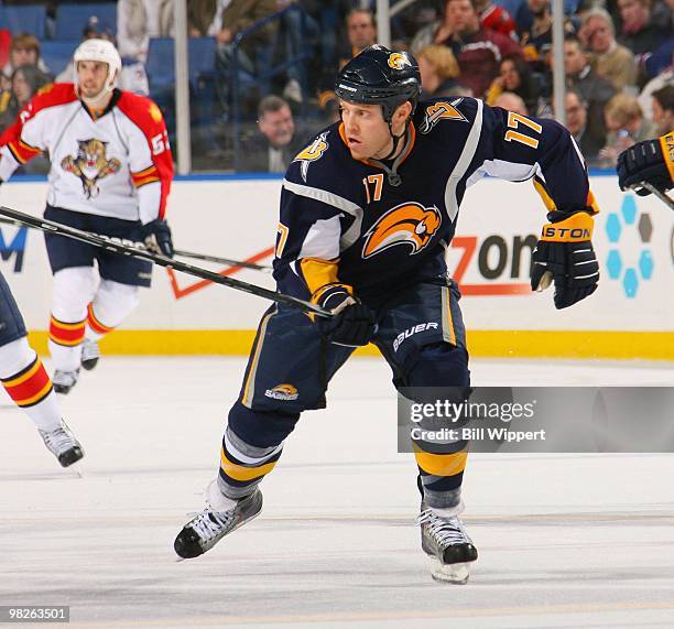 Raffi Torres of the Buffalo Sabres skates against the Florida Panthers on March 31, 2010 at HSBC Arena in Buffalo, New York.