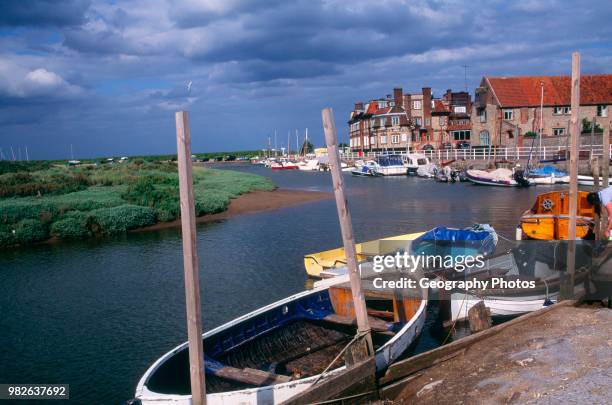 Blakeney quayside boats Norfolk England.