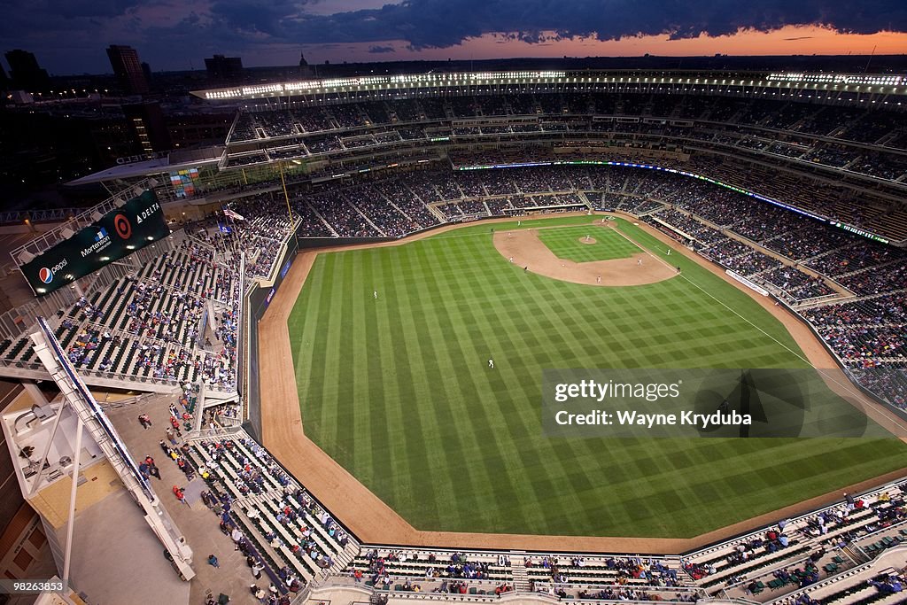 Target Field Fly Over An interior general view of Target Field during the game between the ...