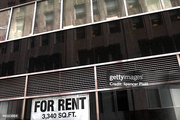 Sign advertises space available in an office building in the financial district on April 5, 2010 in New York City. Office vacancy rates have hit...