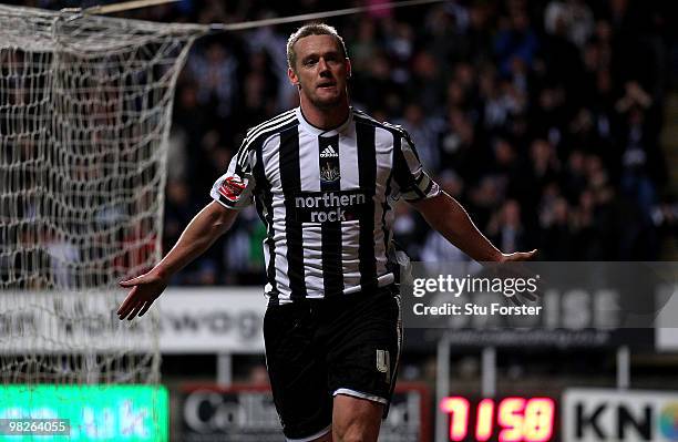 Newcastle United captain Kevin Nolan celebrates after scoring the second Newcastle goal during the Coca-Cola Championship game between Newcastle...