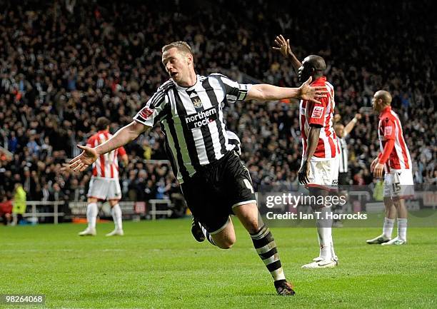 Kevin Nolan celebrates after scoring Newcastle's secong goal during the Coca Cola Championship match between Newcastle United and Sheffield United at...