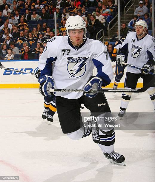 Victor Hedman of the Tampa Bay Lightning skates against the Buffalo Sabres on March 27, 2010 at HSBC Arena in Buffalo, New York.