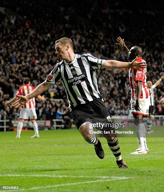 Kevin Nolan celebrates after scoring Newcastle's second goal during the Coca Cola Championship match between Newcastle United and Sheffield United at...