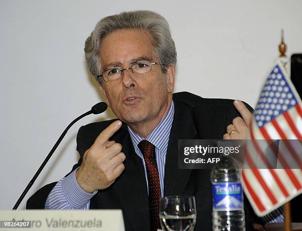 Assistant Secretary of State for Western Hemisphere Affairs, Arturo Valenzuela, speaks at a conference at the Technical University of Loja in Quito...