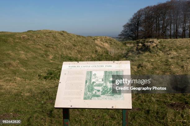 Information panel notice at Barbury Castle Country Park, Iron Age hill fort, Wiltshire, England, UK.