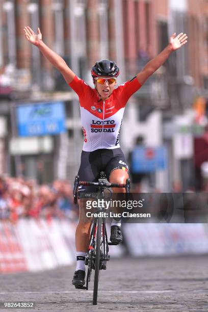 Arrival / Annelies Dom of Belgium and Team Lotto Soudal Ladies / Celebration / during the 119th Belgian Road Championship 2018, Elite Women a 103,2km...